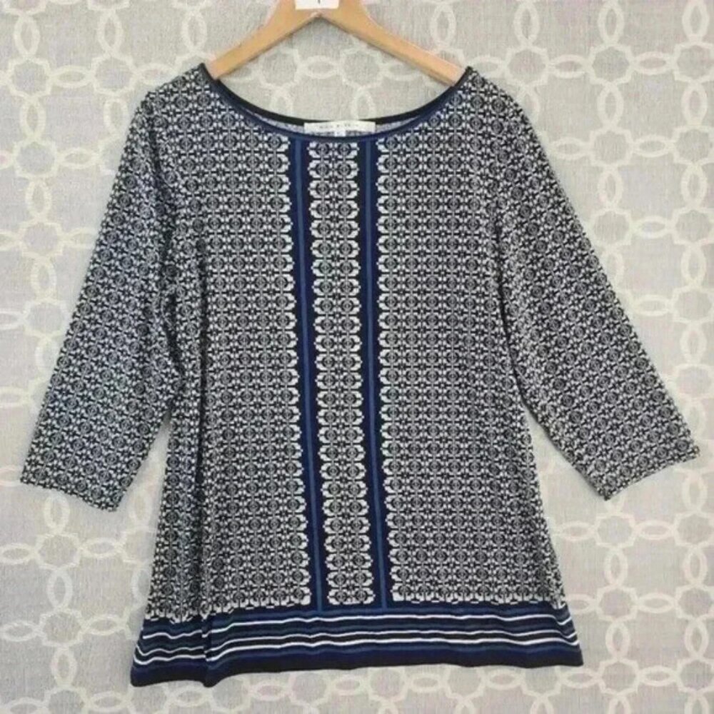 Max Studio Scoop neck Patterned Stretched 3/4 Sleeve Blouse XL